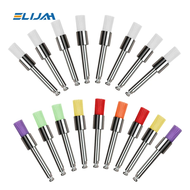 100 sztuk materiałów dentystycznych Prophy szczotka profilaktyczna kolor biały nylon szczotki do polerowania chwyt RA 2.35mm polerka stomatologiczna