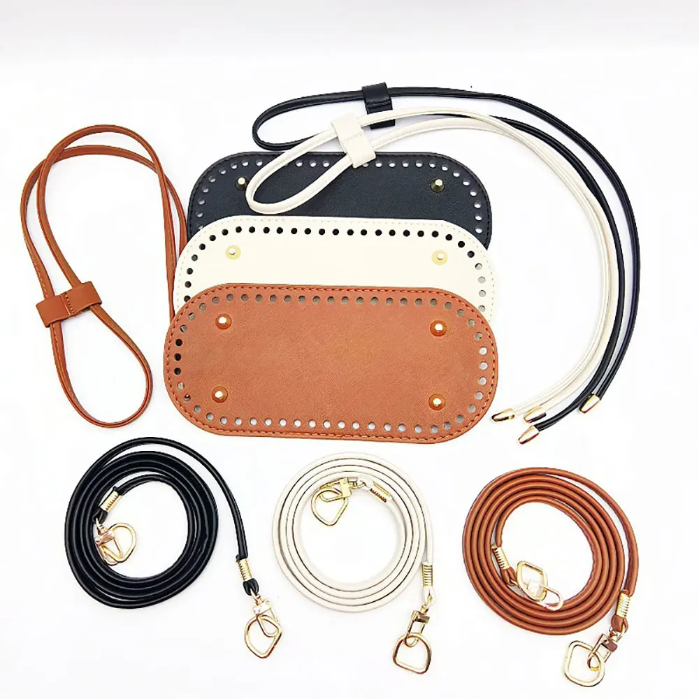 3Pcs DIY Purse Making Kit with Chain PU Leather Bucket Bag Base & Shoulder Strap Crochet Handbag Accessories ﻿
