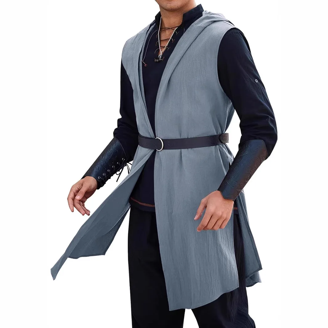 زي عصر النهضة في العصور الوسطى بغطاء للرأس فايكنغ نايت بدون أكمام لأداء المسرح