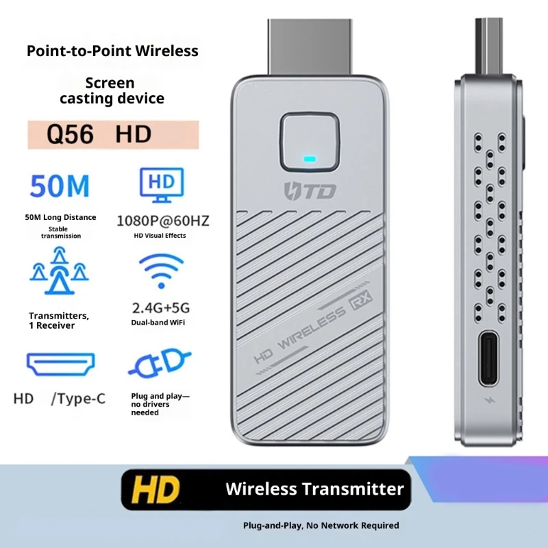 1080P 50M Wireless HD Extender USB Type C Video Transmitter and Receiver Wifi Display Phone Laptop PC To TV Stick Adapter