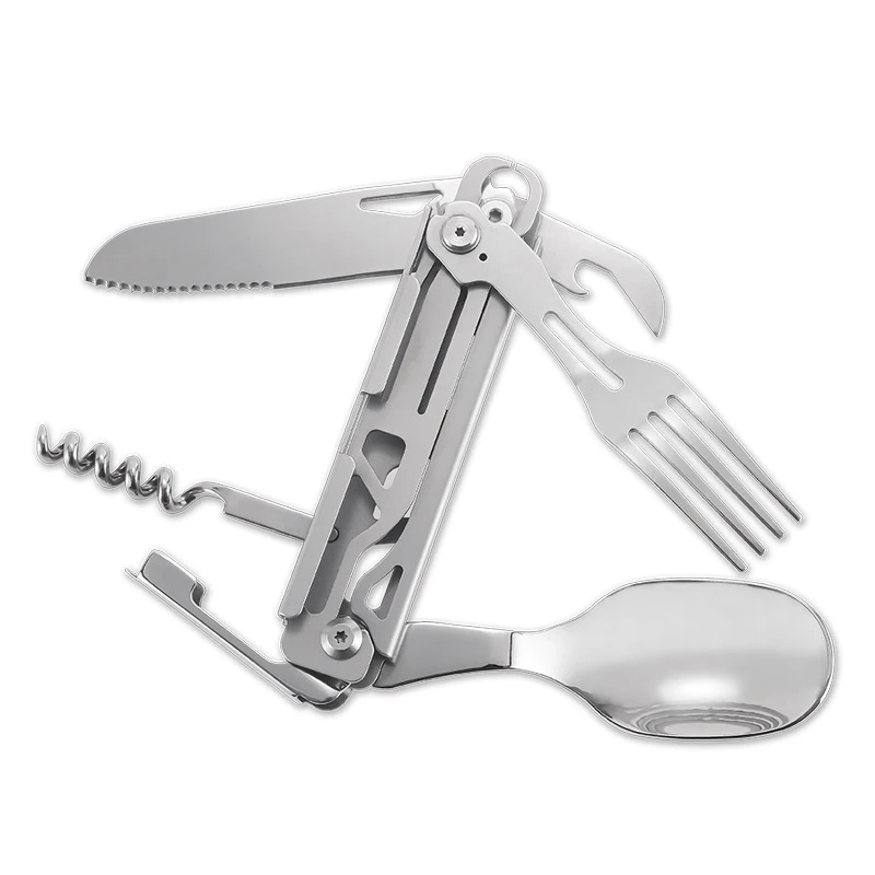 Multifunctional tableware Portable Stainless Steel Rope Knife Card Outdoor Survival Camping Accessories Tool With Saw All In One