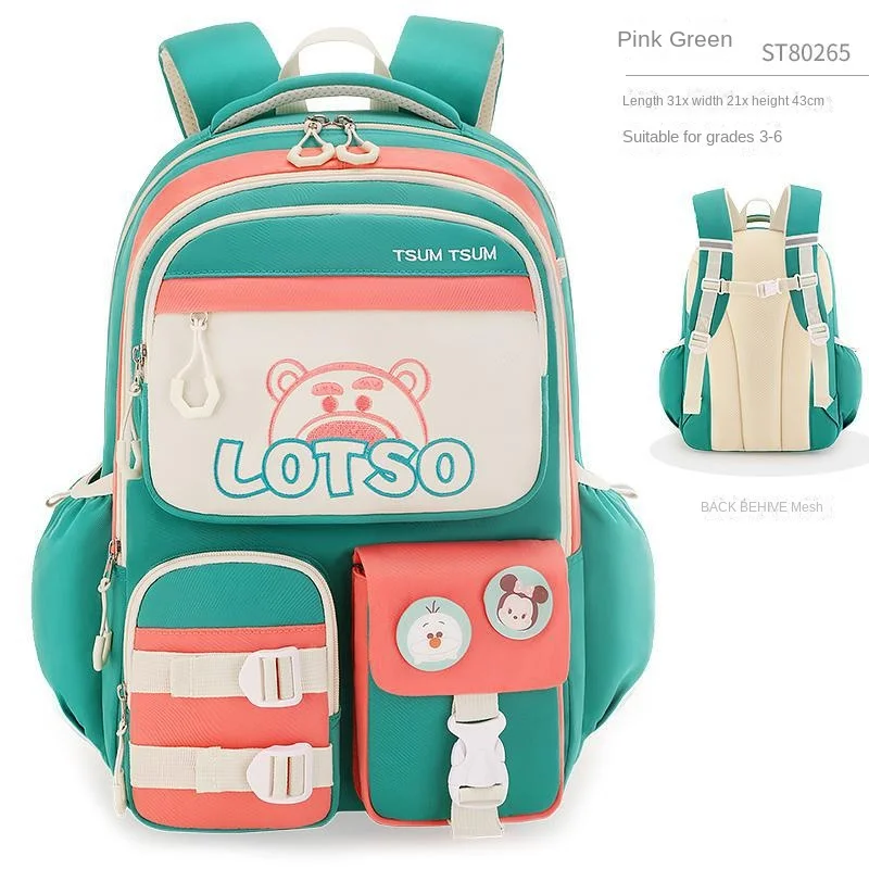 Disney Lotso Girl School Bag Grade 1-6 Primary Student Shoulder Orthopedic Bakckpack Large Capacity Light Kids Gifts Mochilas