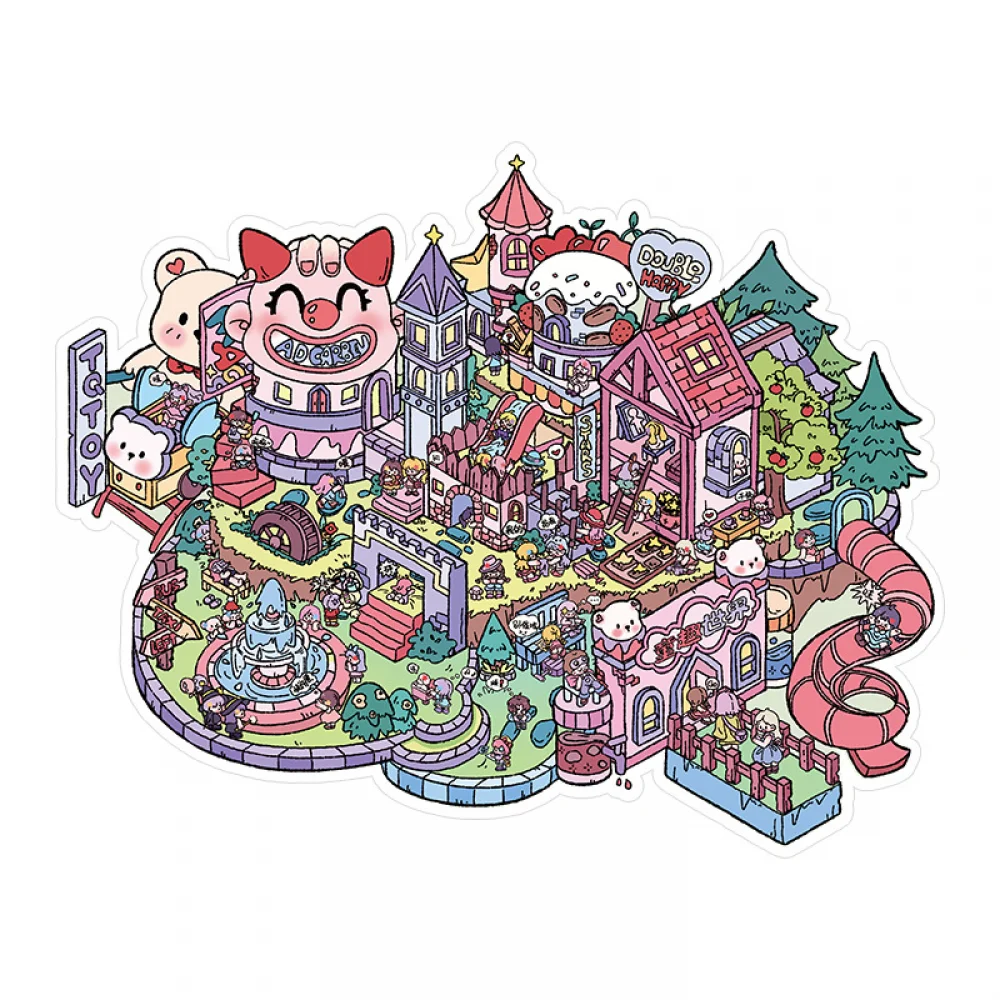 คนรักการ์ด 3 ชิ้น Happy Amusement Park Series 3D กันน้ําน่ารัก Scenic สติกเกอร์ Scrapbooking Planner Decor อุปกรณ์เครื่องเขียน