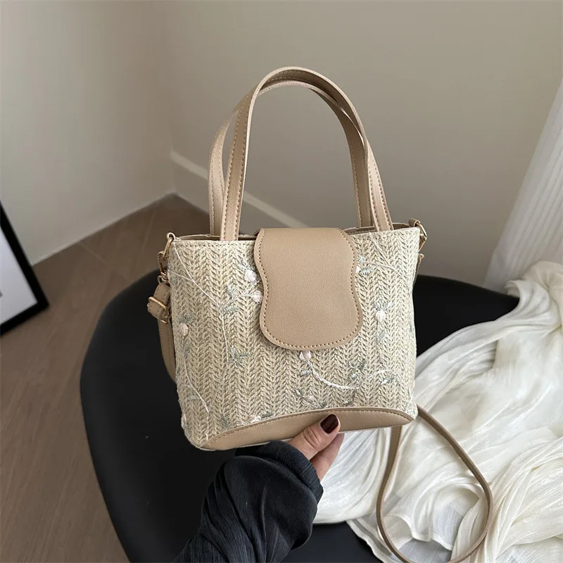 Fashion Straw Small Bag Lace Crossbody Bag Woven Bucket Bag