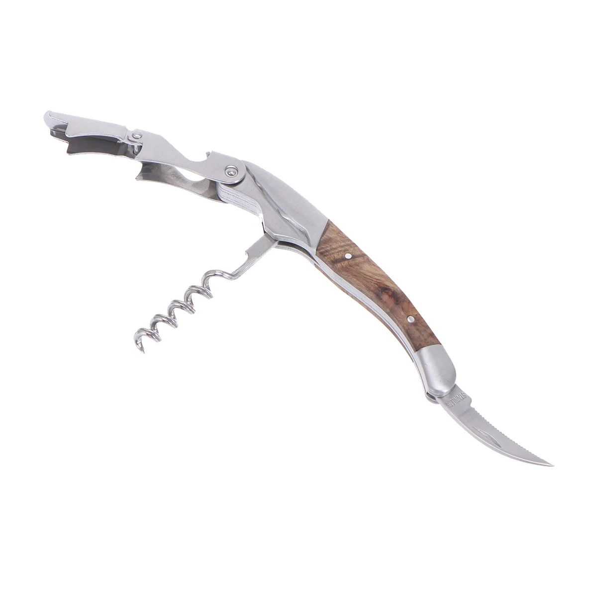 

Bottle Opener Stainless Steel Corkscrew Lever Waiter Simple Tool For Bottles Opens Wines Lightweight Wood Handle