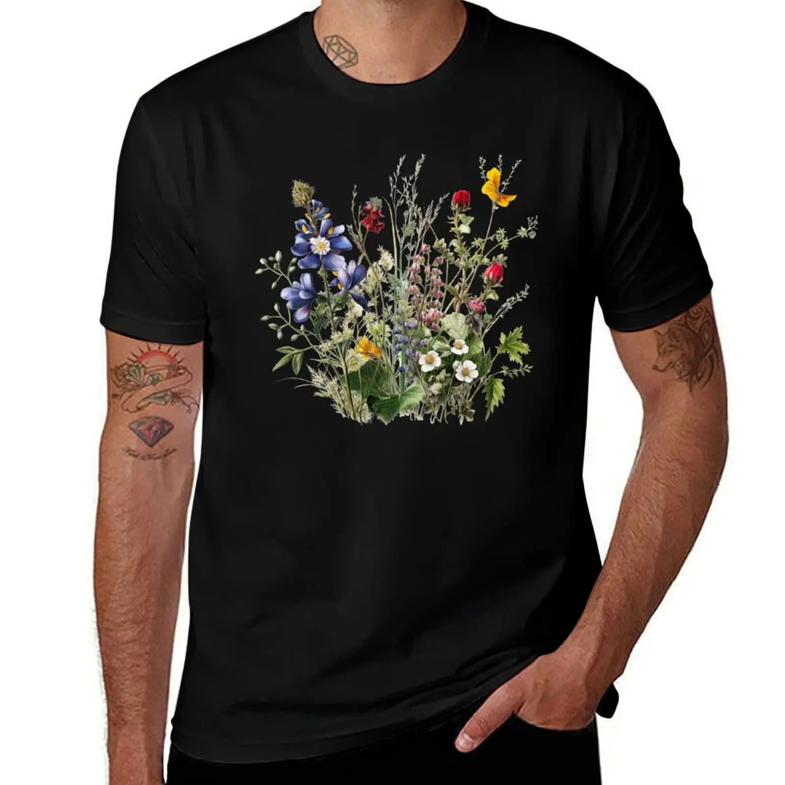 

personalised T-Shirt t Wild Flowers shirt Botanical dark t t funny humor shirts Nature man cotton Flower shirt
