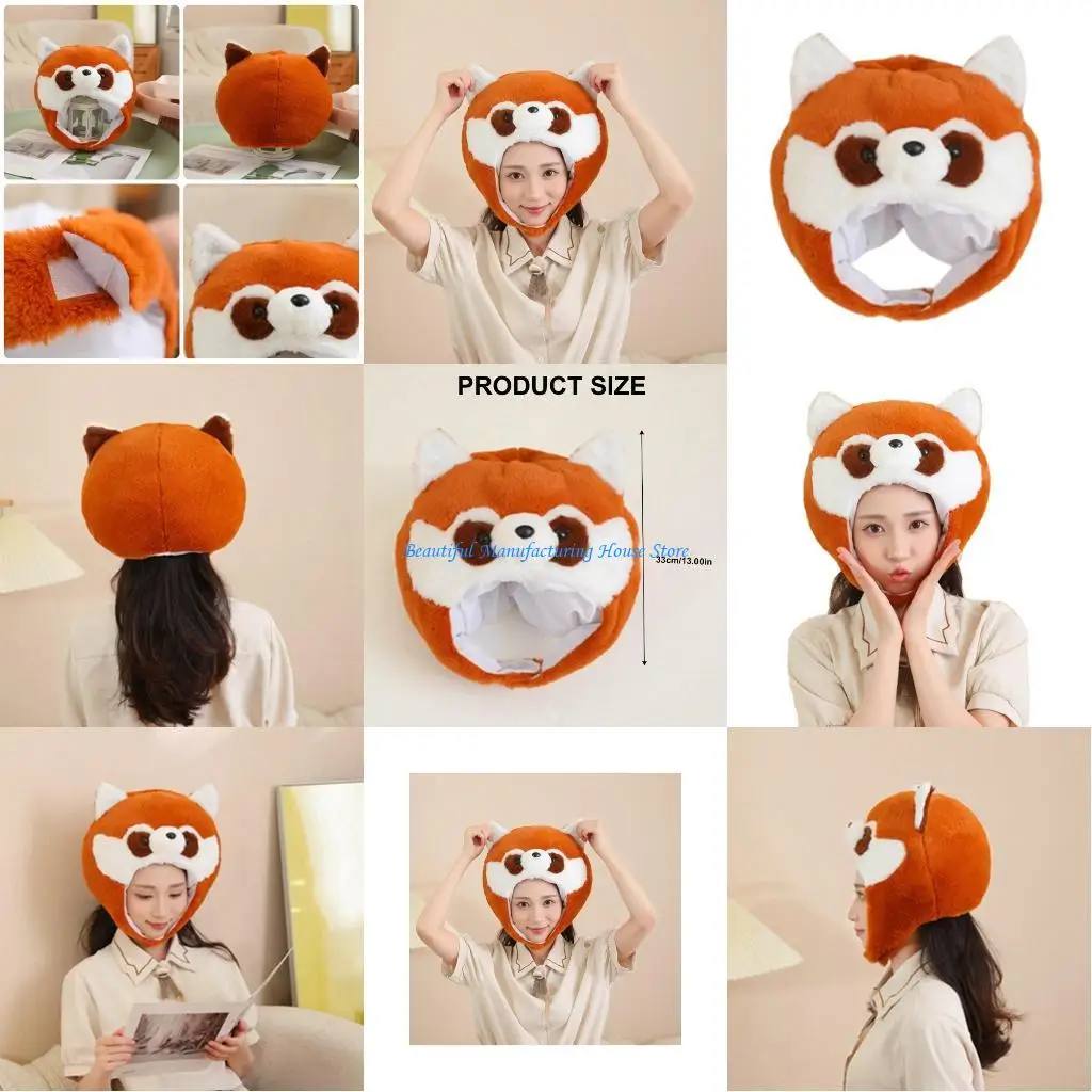 

E56A 3D Raccoon Hat Plush Headgear Birthday Party Hat Role Play Costume Stage Caps