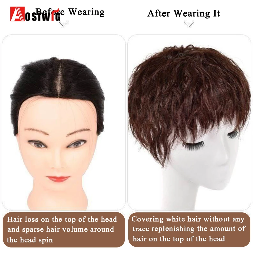 AOSI Synthetic Short Corn Wave Hair Topper With Bangs Invisible 3D Hair Toupee For Women Water Wave Clip In Hair Extensions