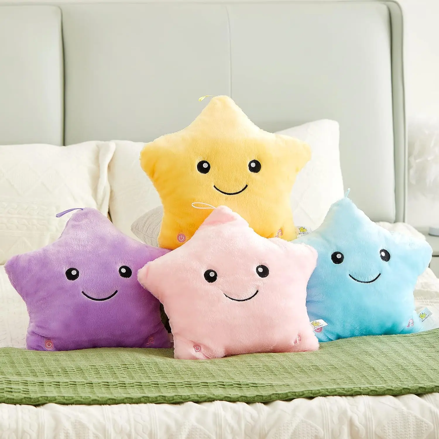 40x35cm Twinkle LED Light Star Plush Pillows Creative Soft Stuffed Glowing Toy Luminous Cushion Gift for Kids Household Decor