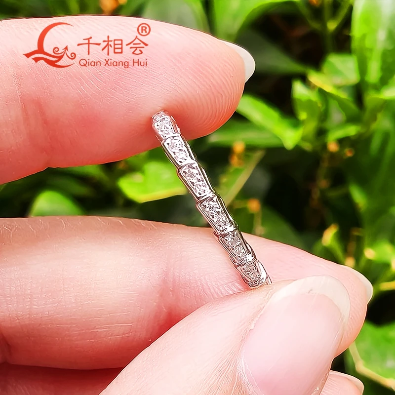 Snake shape  2mm width Sterling 925 Silver melee Moissanite Ring women Diamonds Male fine Jewelry gift wedding dating