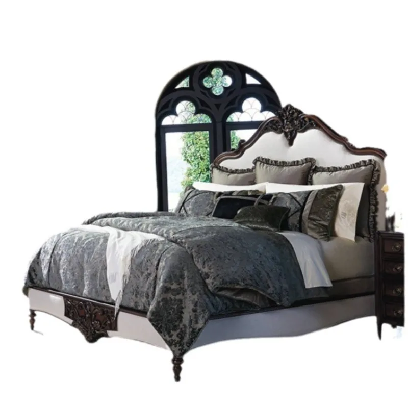 French simple European neoclassical hand-carved princess bed, American solid wood bed