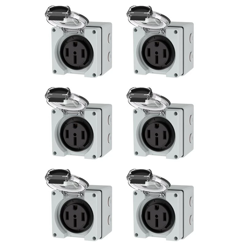 T19C 6X 50Amp Power Outlet Box,125/250Volt NEMA 14-50R Receptacle Outdoor Dustproof And Weatherproof For Electric Vehicles