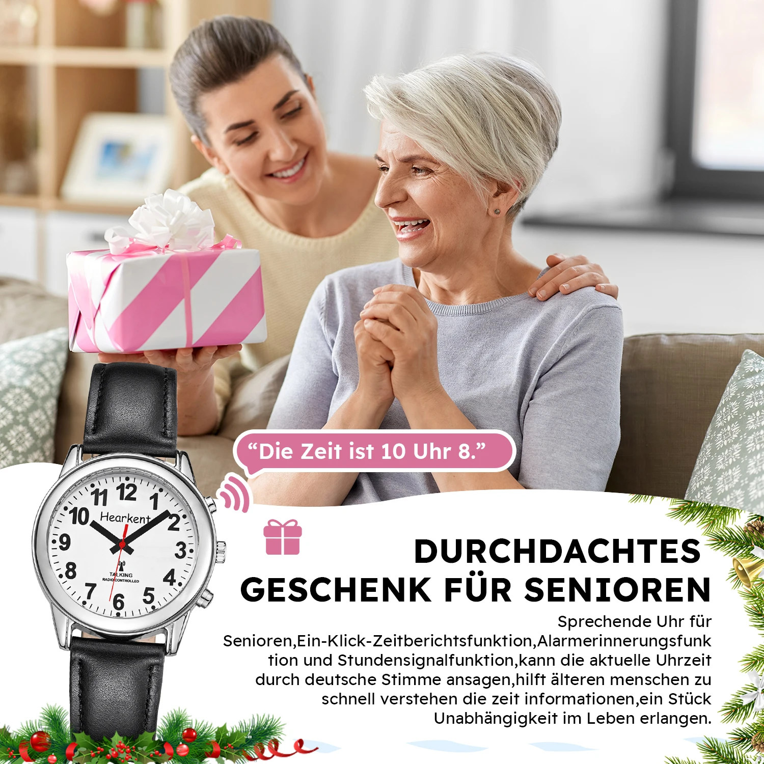 Hearkent German Talking Watch for Blind Fashion Women Digital Watch with Atomic Alarm Talking Date And Time Voice Wrist Watches