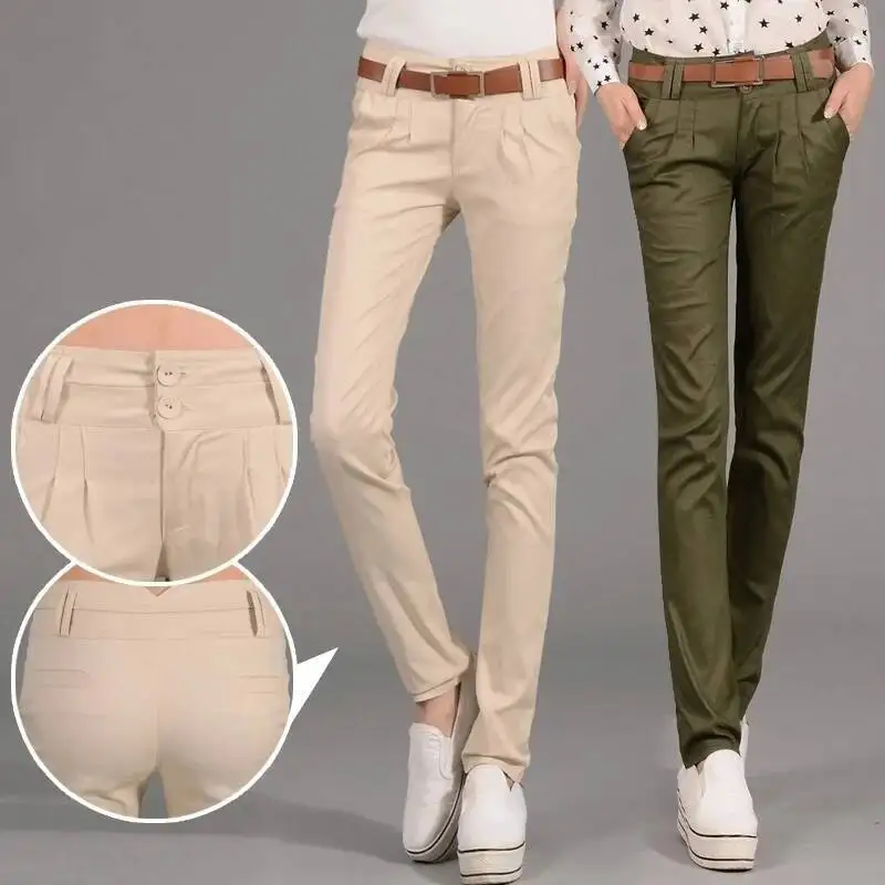 Casual Mid Waist Pants Women 2025 Korean Fashion Spring Autumn Black Khaki Pencil Pants Office Ladies Streetwear Long Trousers