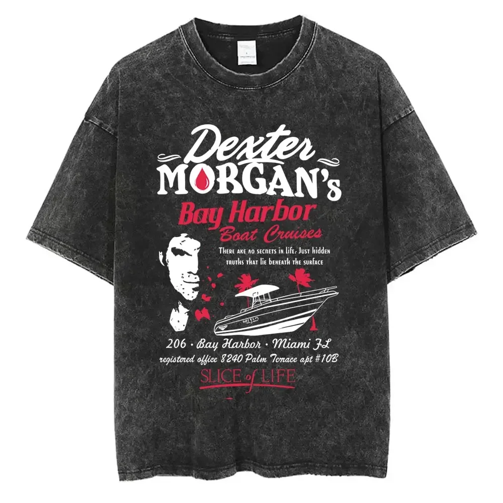 Customization Washed Vintage TV Play Dexter Morgan Face Graphic T-shirts Men Women Clothing Fashion Oversized Short Sleeve T Shi