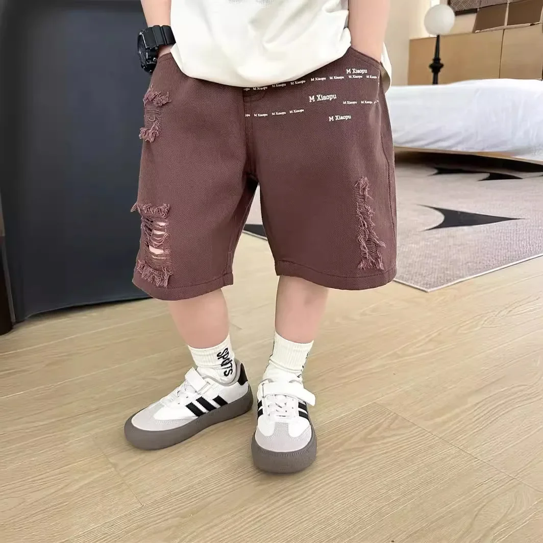 Childrens Shorts  Summer New Casual Fashion Solid Color Letter Broken Cool Pants Loose and Comfortable Childrens Clothing