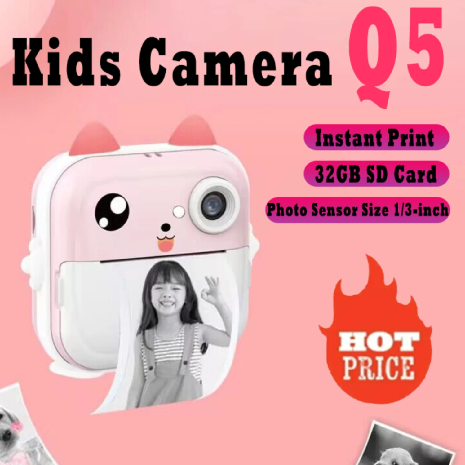 Q5 Kids Camera Instant Print Photo Children Inkless Mini Printer Digital Camera 32G TF Card Video Educational Toys Boy Girl Gift