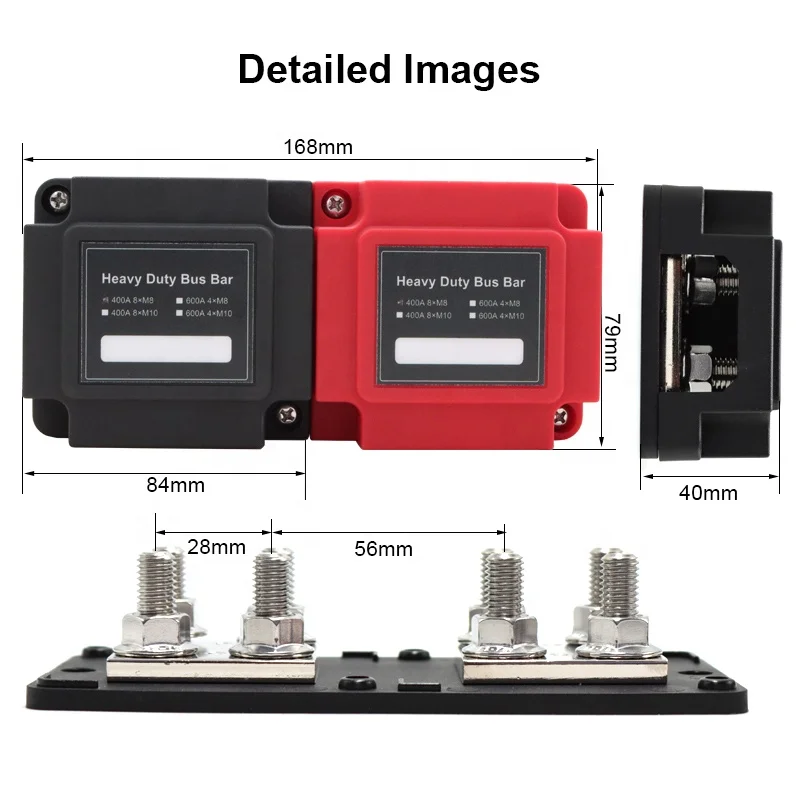 Latest Version Black and Red 400A 12VDC Bus Bar Marine 8 Way M8Post Connector Power Distribution Block With Cover&Nuts