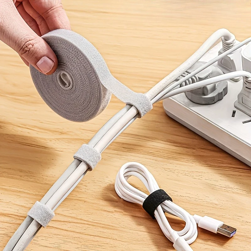 1PC 300cm Black Cable Organizer Reel, Data Cord Management, Curlable Travel Outdoor Home with Cable, Computer & Plant Clips