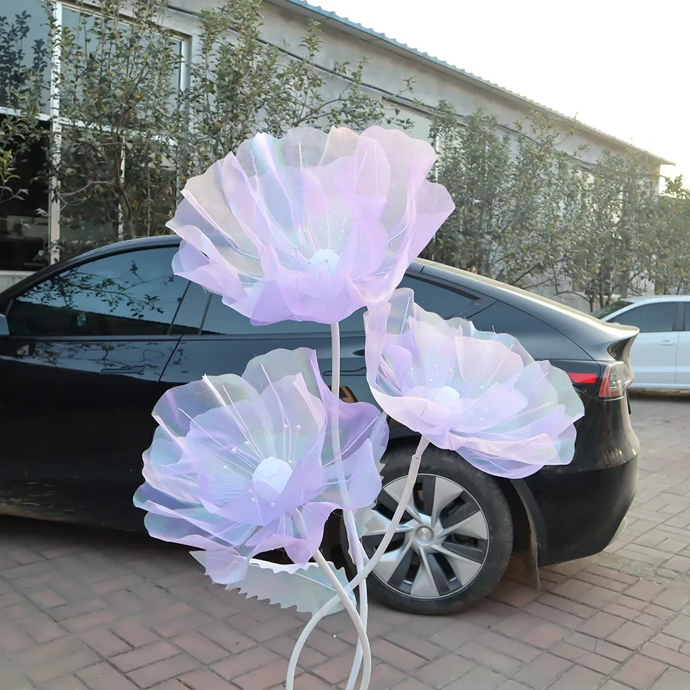 Silk Poppy Artificial Yarn Flower Wedding Outdoor Party Decoration Wreath Flores Branch Photography Props Giant Gauze Flowers