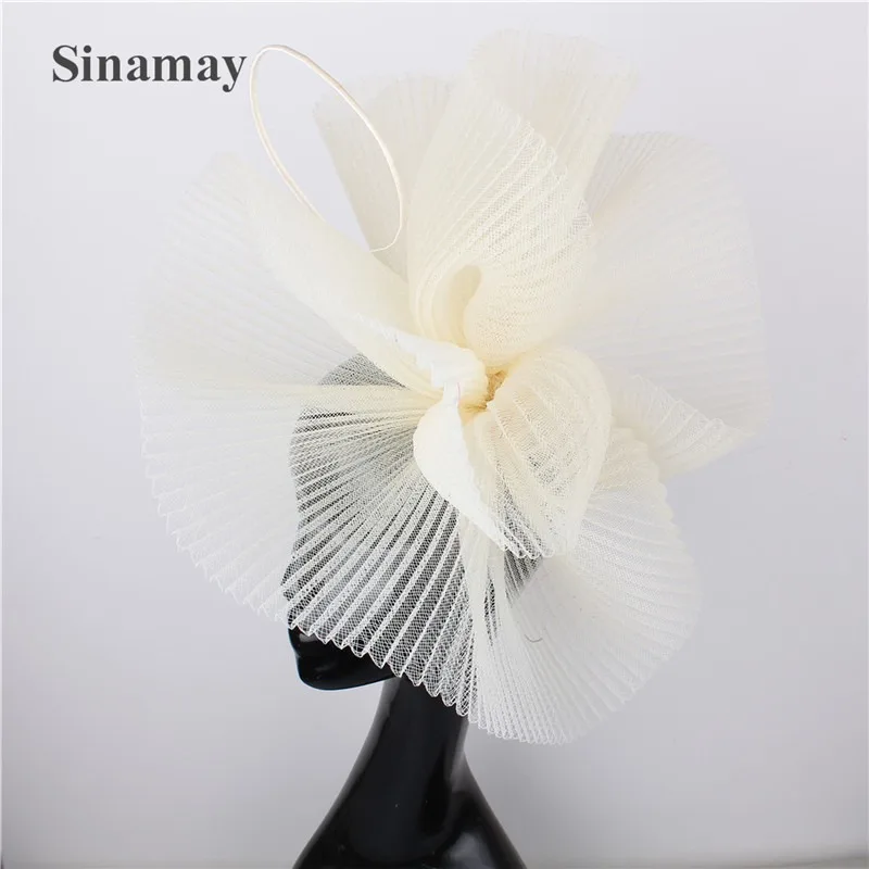 Large Chiffon Flower Fascinator Hat with Headband Clip, Bridal Wedding Cocktail Tea Party Headwear for Women