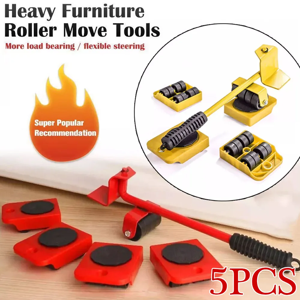 5Pcs Heavy Duty Furniture Shifter Lifter Slider Mover Wheels Transport Roller Set Easy Move Removal Tool Kit Red & & Yellow