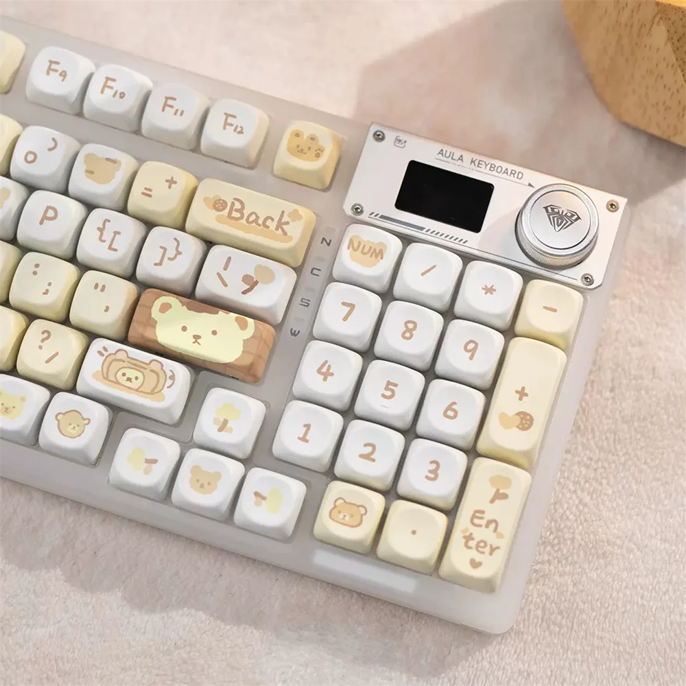 Pudim Urso Tema Keycap Set, Acessórios de Teclado Mecânico, PBT, Custom Cute Bear Keycaps, Perfil MAO, 95/132 Chaves