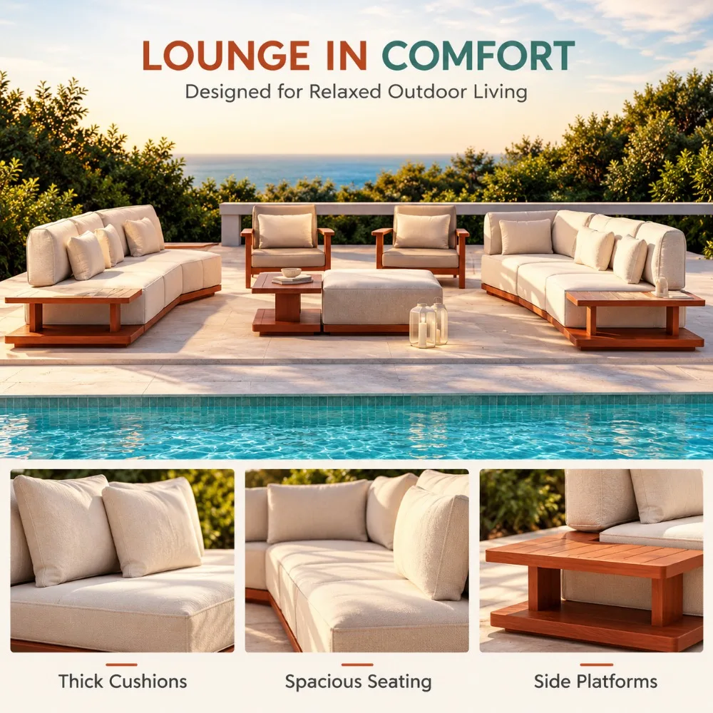 Waterproof Outdoor Wicker Sofa, Nordic Aluminum Frame Patio Lounge Furniture for Villa Courtyard & Garden
