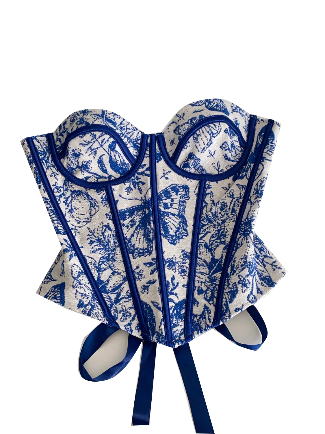 توب نسائي صيفي بتصميم ريترو كلاسيكي، بدون أكمام، برباط خصر، بتصميم عظم السمكة، بدون حمالات، مطرز، على شكل بوستير