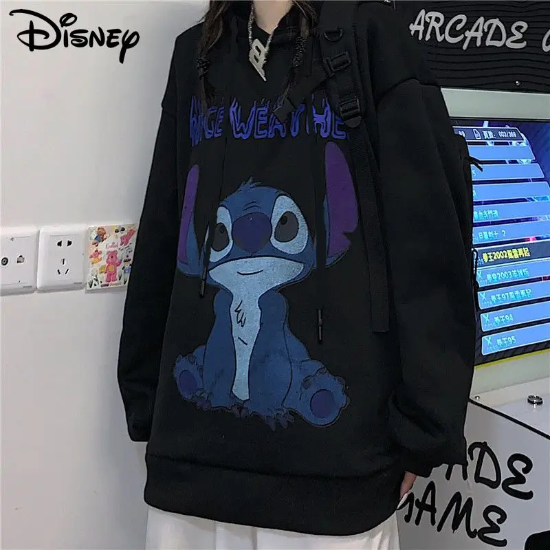 

Толстовка с капюшоном и рисунком из мультфильма Disney Stitch Y2k, эстетические топы, Свободный корейский свитшот, модная одежда для женщин, пальто, одежда