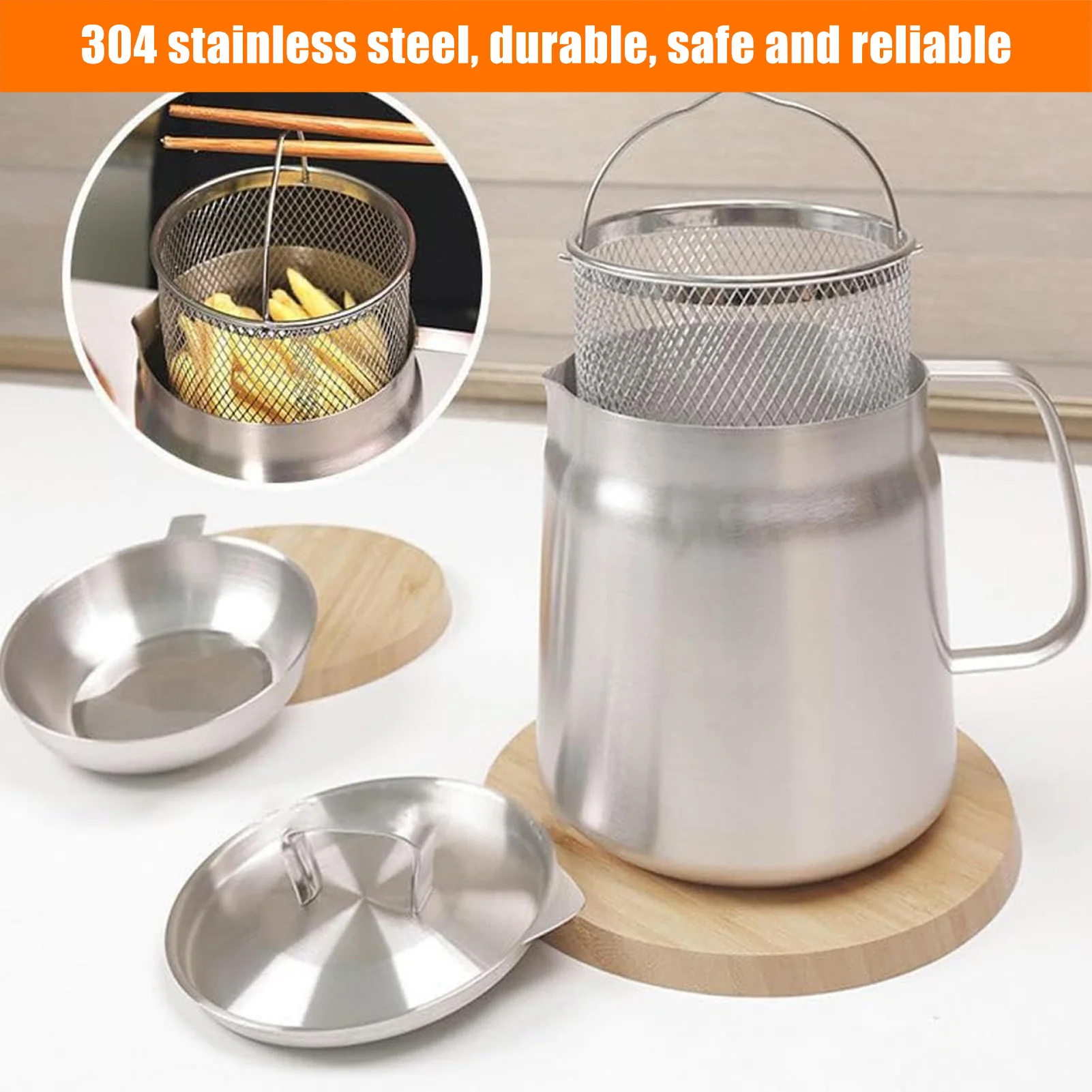 Stainless Steel Oil Strainer Pot 304 Stainless Steel Oil Residue Separator Ergonomic Handle Large Capacity Oil Separation Bottle