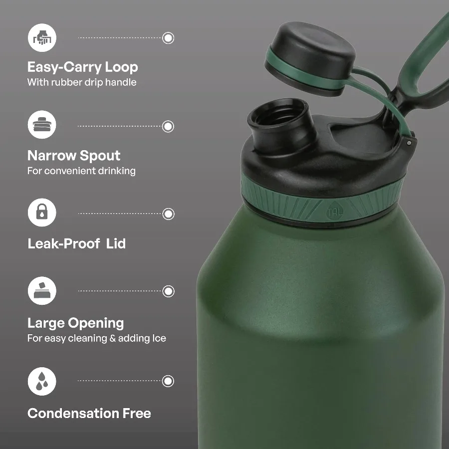 TAL 64oz Stainless Steel Ranger Water Bottle, Dark Green