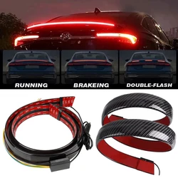 120/130cm Carbon Fiber Black Car Tail LED Trunk Light Flow Atmosphere Lamp Spoiler Brake Lights Turn Signal Lamp Strip Universal