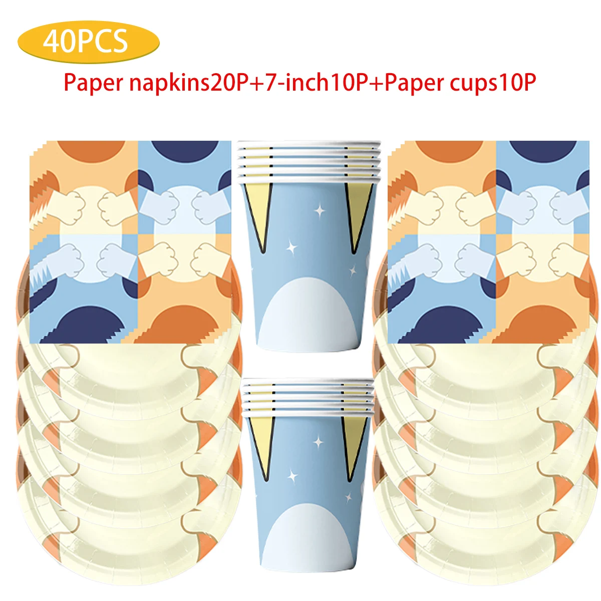 

40/41/51/60 PCS Bruey-themed party supplies Disposable plates Paper towels Paper cups tablecloth Table forks set tableware decor