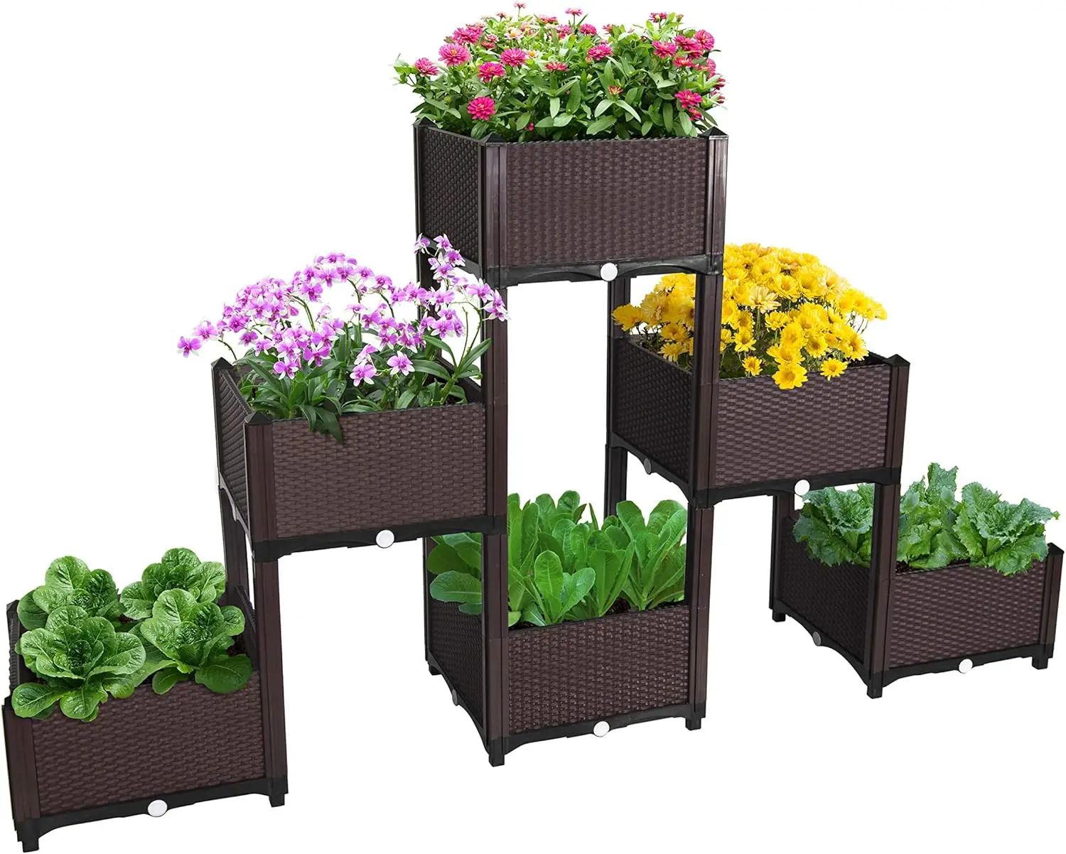 

6-Pack Elevated Garden Planter Boxes with Drainage System, 16x16x10 Inches, for Vegetables Flowers Herbs