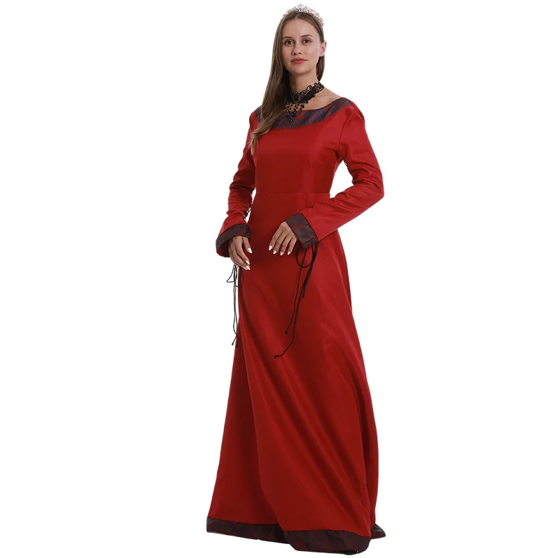 European Medieval Retro Court Costumes Women Halloween Cosplay Costume Carnival Party Performance Long Sleeve Backless Dress