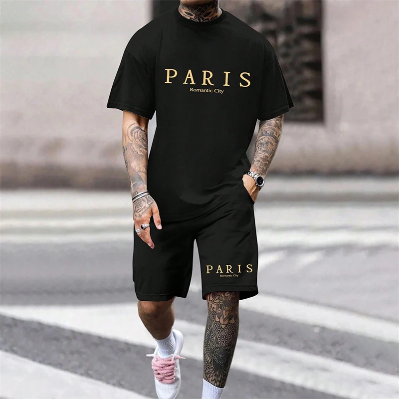 

Hot Summer Men's Casual Suit Classic Letter-Printed Short-Sleeved T-Shirt and Shorts 2-Piece O-Collar Men's Outdoor Sports wear