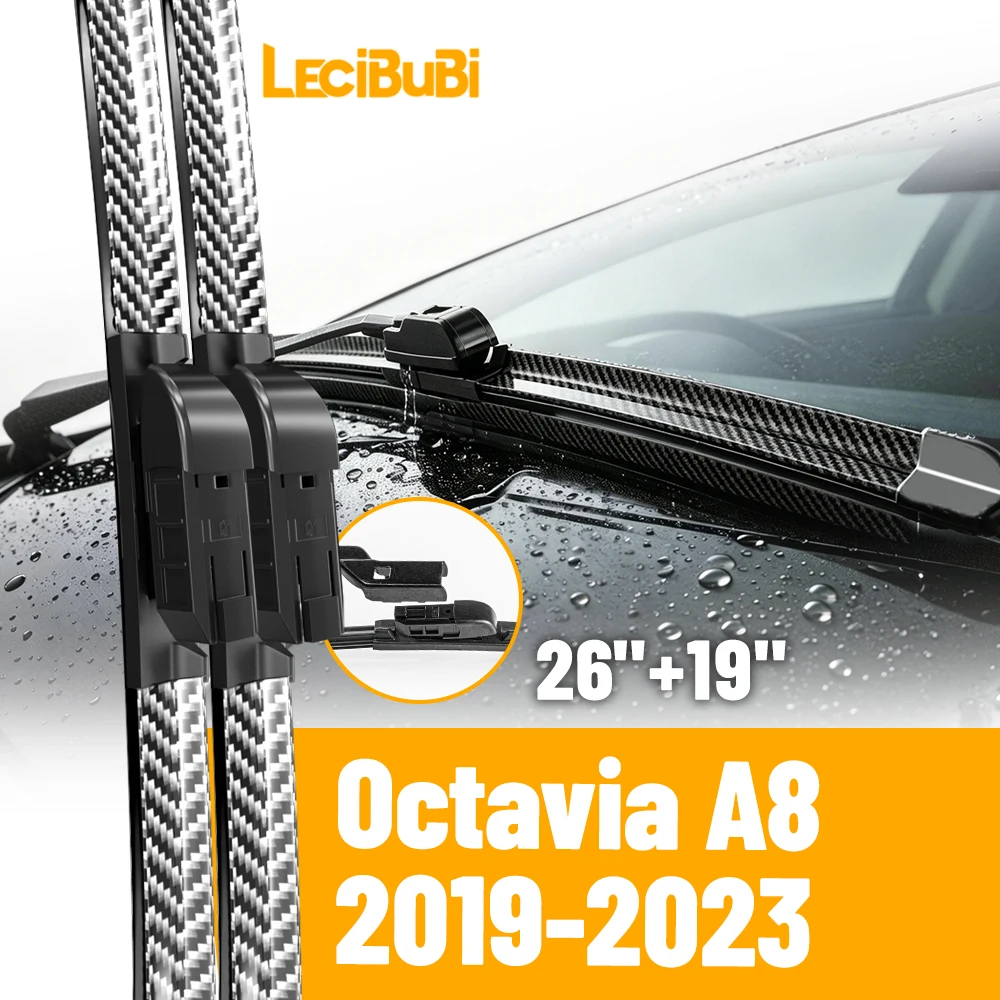 

2pcs Front Windshield Windscreen Wiper Blades For Skoda Octavia A8 2019-2023 Carbon Fibre Rubber Brushes Car Accessories 26"+19"