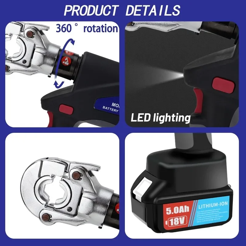 كماشة العقص الكهربائية الهيدروليكية لعروة الكابلات 6 طن أداة العقص الهيدروليكية الكهربائية القابلة لإعادة الشحن أداة العقص الهيدروليكية