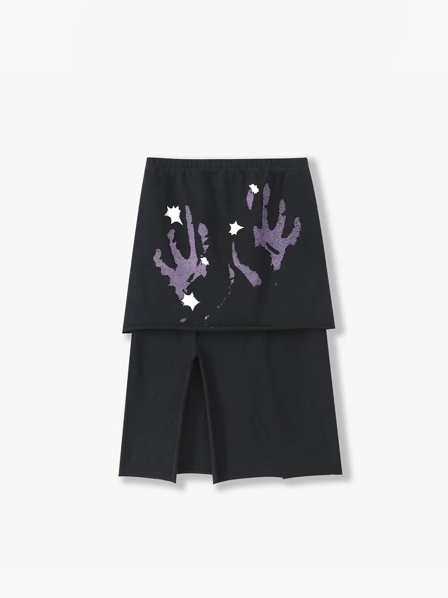 

plus Size Women's Spring New Two-Way Wear Fake Two-Piece Slit Elastic Waist Half Skirt Casual Daily Fashion plus Size Clothes