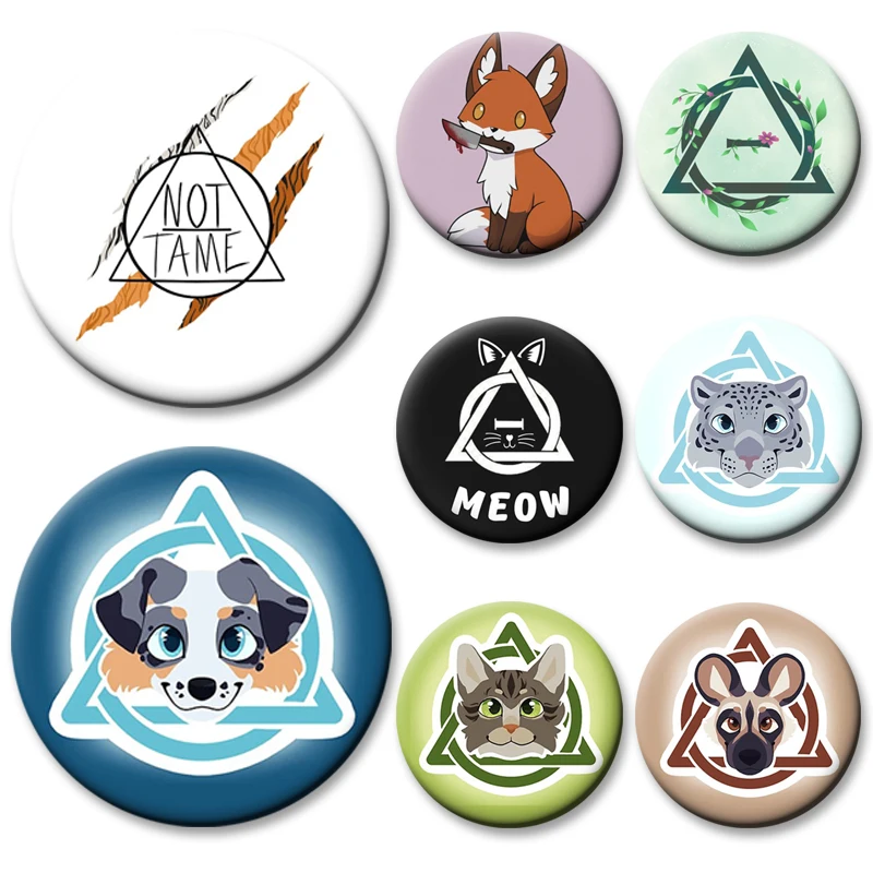 Creative Therian Symbol Cartoon Pins Animal Rainbow Therian Delta Cute Fox Cat Badge Round Exquisite Tinplate Brooches Gifts