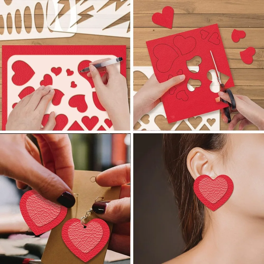 12Pcs Reusable Earrings Making Template, Leather Earring Templates 10x8 inch Plastic Cutting Stencil with Differnt Patterns