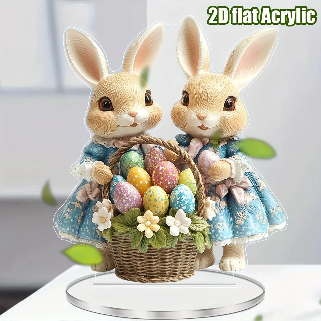 Fiat Not3d Traditional Style Easter Bunny Featuring 2D Flat Acrylic Desktop Display Colorful Egg