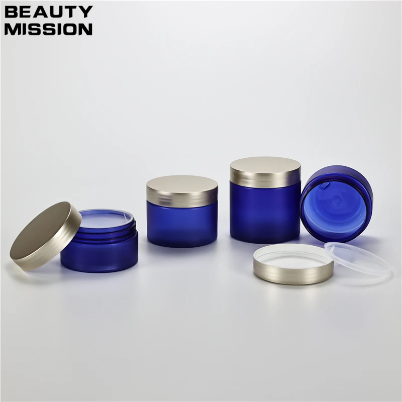 

100g-200g X 20 Frosted Blue Plastic Jars With Rose Gold Screw Lid Portable Cream Jar Cosmetic Ointment Pot Face Cream Containers