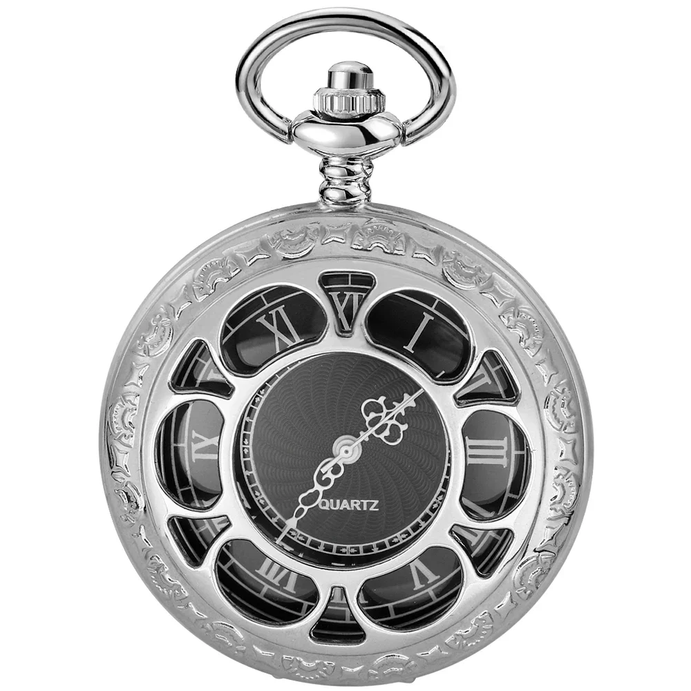 Orologio da taschino al quarzo con pietra preziosa cava in argento Orologio da donna da uomo Steampunk Collana vintage con catena al quarzo Orologio da taschino Reloj