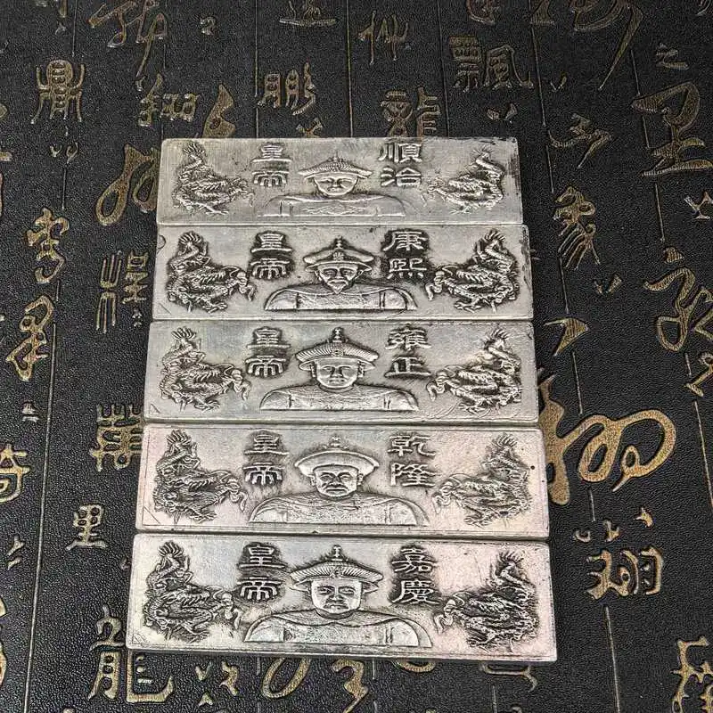 Qing Dynasty Five Emperors Double Dragon Ingot Boxed Craft Ornament Film Props
