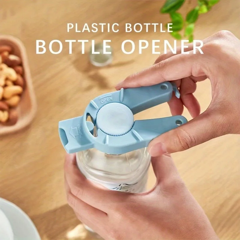 Multifunctional Easy Grip Plastic Bottle Opener with Serrated Edge Blue Handle for Elderly And Weak Hands