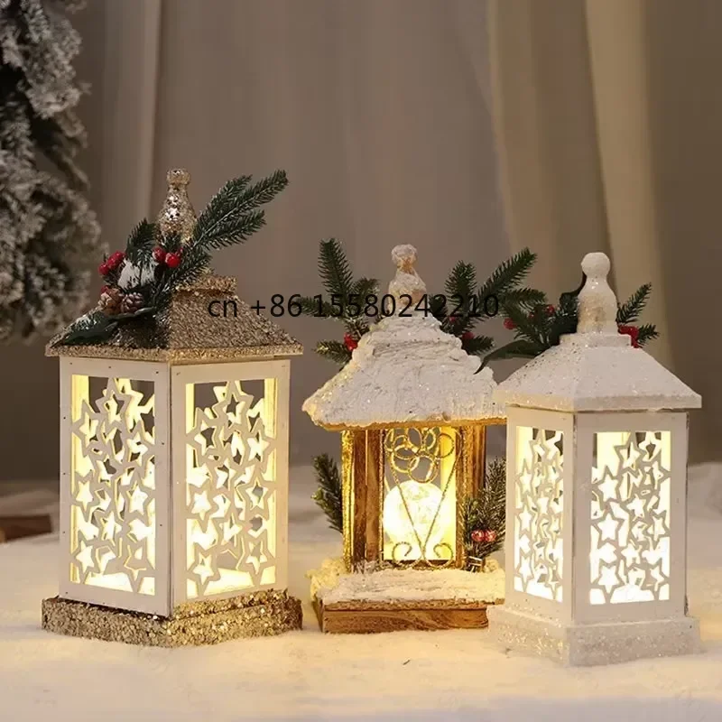 2026 hot for Christmas Decorations Wooden Glowing Christmas House LED House Lamp