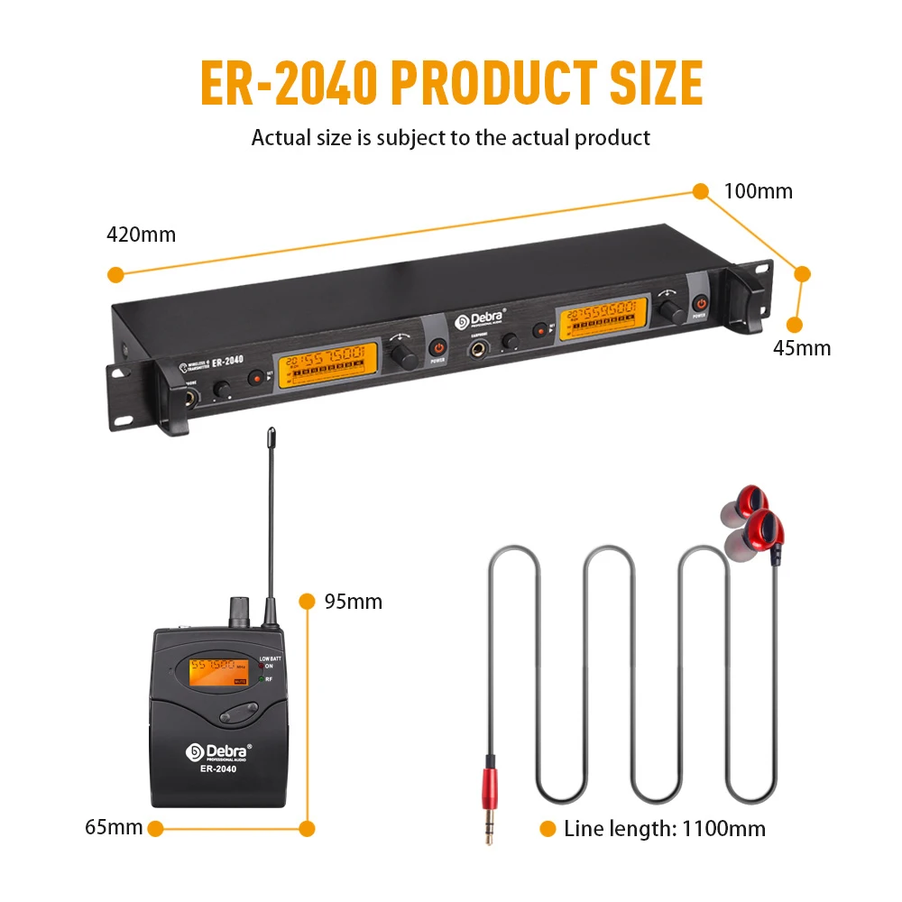 Debra Sistem Monitor nirkabel In-Ear ER-2040 dengan UHF menerima Distance180m untuk kinerja panggung, bernyanyi luar ruangan