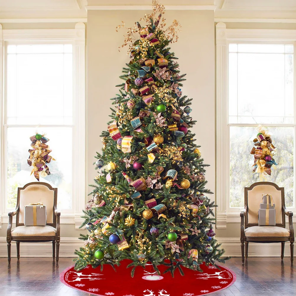 Knitting Acrylic Carpet Christmas Tree Skirt Xmas Tree Bottom Cover Home Decoration (Red, 95cm) xmas tree skirt